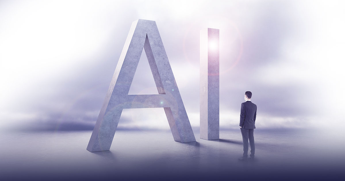 business man looking at AI